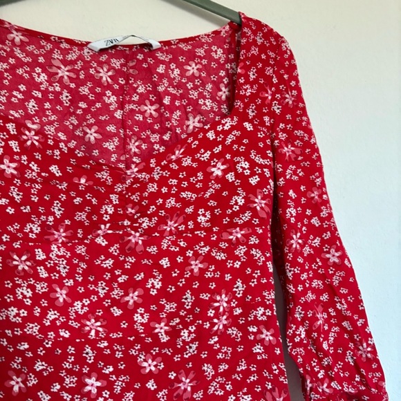 Zara Red Floral Mini Dress - Picture 4 of 7